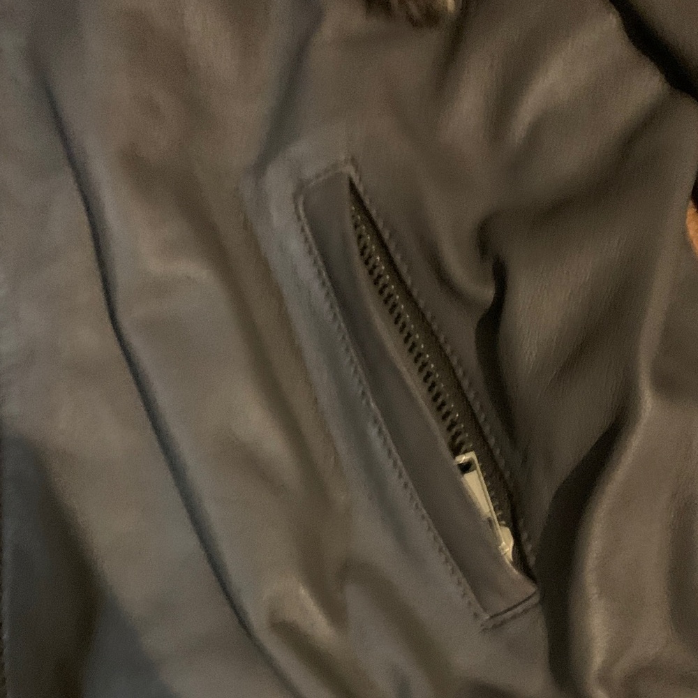 Grey Leather Shell Bomber Jacket - Picture 2 of 3